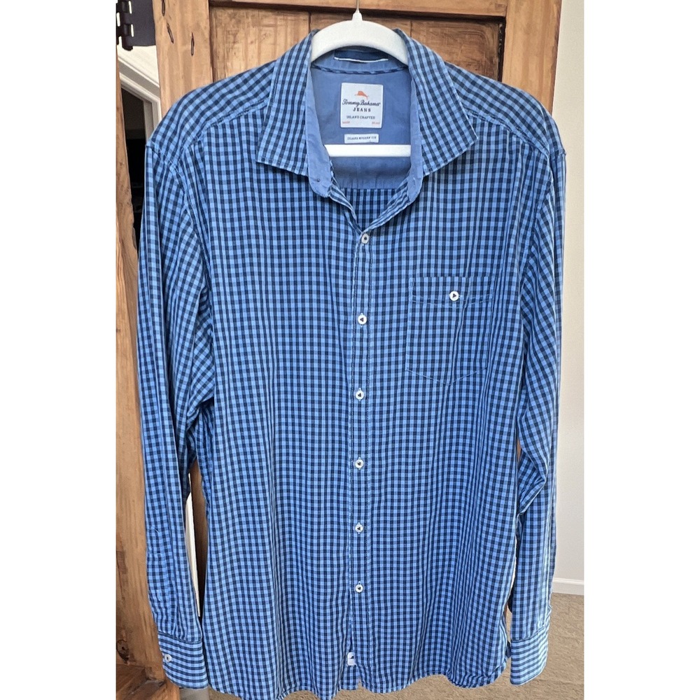 Tommy Bahama Jeans Island Crafted Modern Fit Blue Check Long Sleeve Shirt XL
